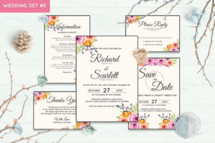 Wedding Invitation Set 5 Floral Style: Complete PSD Suite