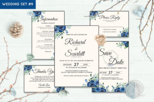 Wedding Invitation Set 9 Floral Style: Editable PSD Templates
